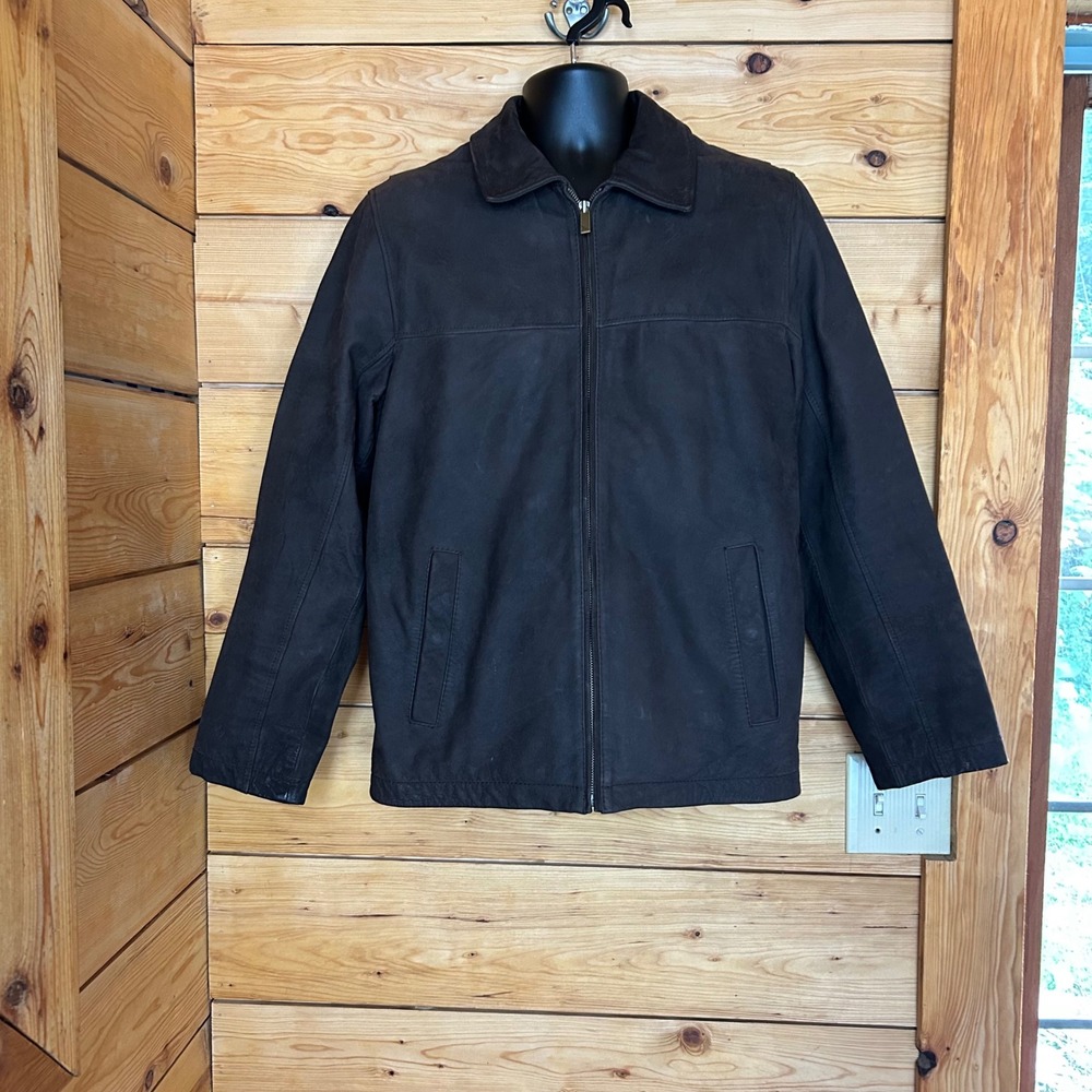 Leather Jacket Bomber Mens Small Brown Buffalo Hide Harrington Eddie Bauer